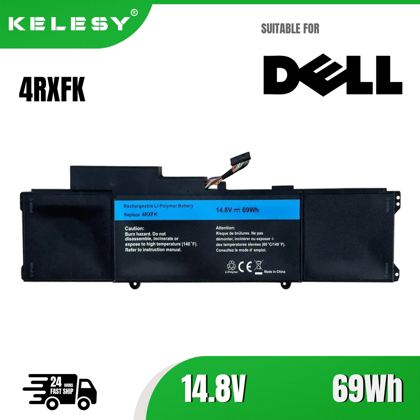 KELESY 14.8V 69WH 4RXFK Laptop Battery For Dell XPS 14 L421X Ultrabook 14-L421x L421x Series Replace C1JKH FFK56