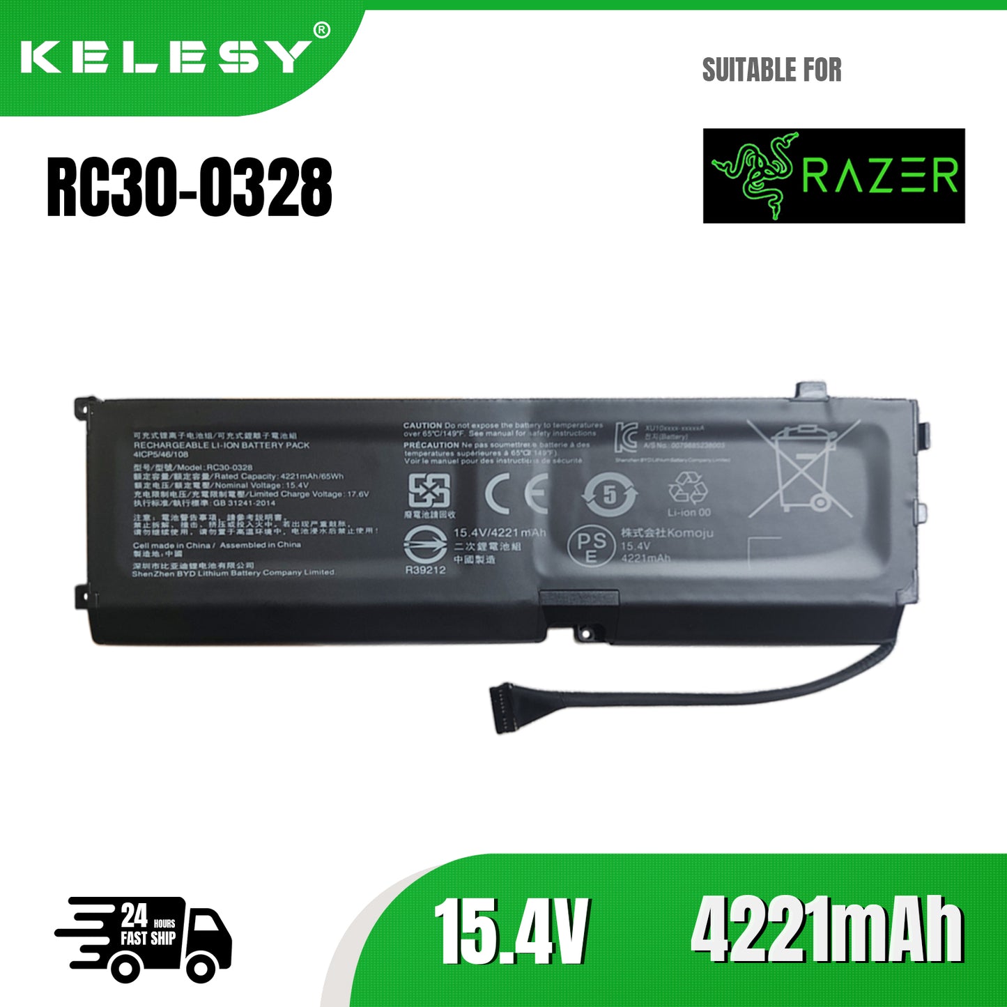 KELESY RC30-0328 Laptop Battery for Razer Blade 15 2020 RZ09-0328 RZ09-03304x RZ09-03305x RZ09-0330x 15.4V 4221mAh 15.4V 65WH