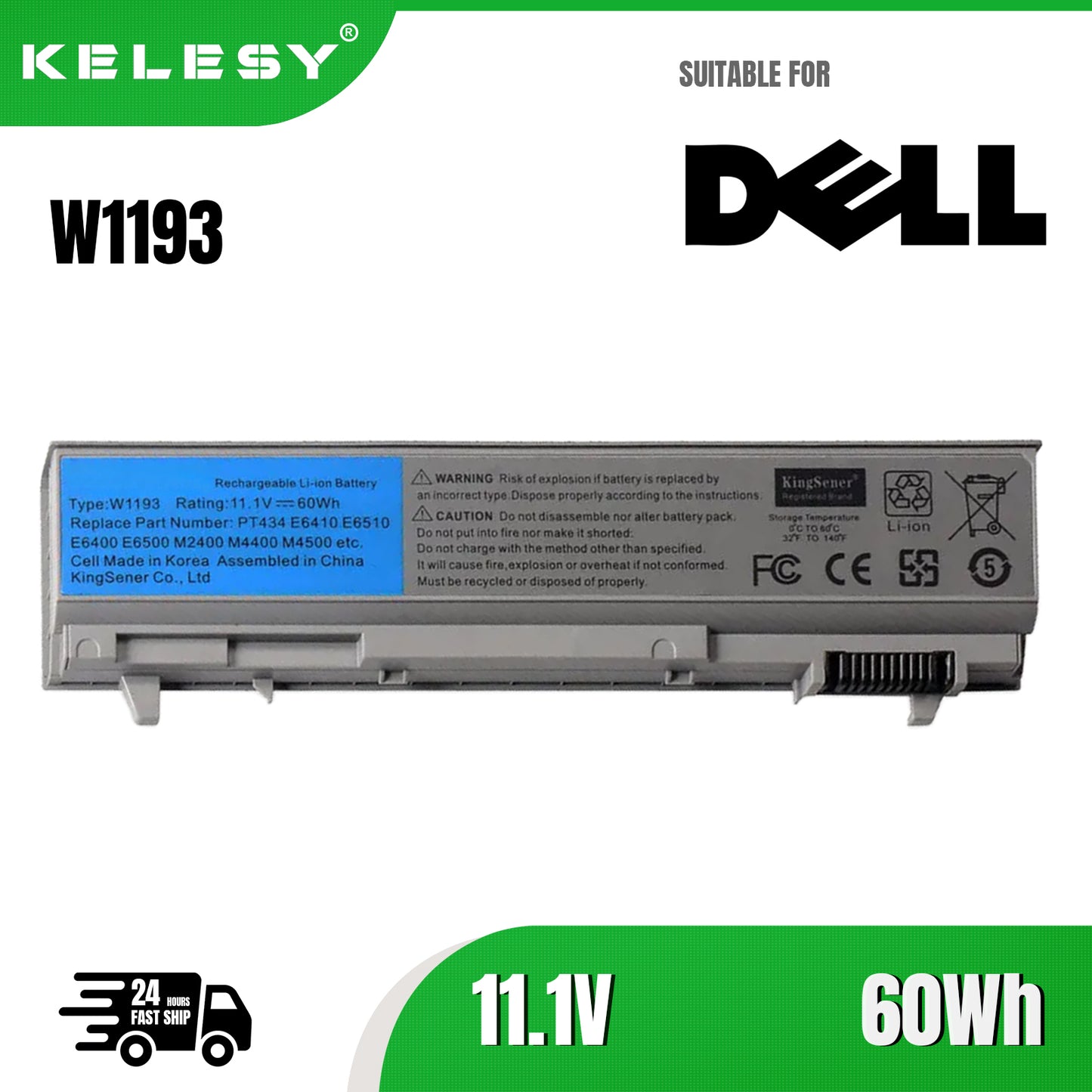 KELESY Laptop Battery For DELL Latitude E6400 E6500 E6410 E6510 M2400 M4400 M6400 W1193 PT434 KY265 GU715 C719R RG049 U844G