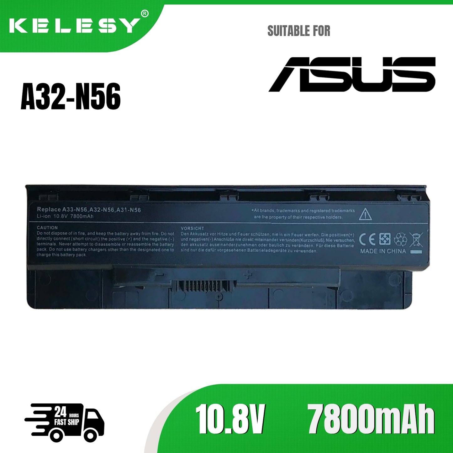 KELESY 6600mAh 9 Cells Laptop Battery A31-N56 A32-N56 A32-N46 A33-N56 For Asus N46 N46V N46VM N46VZ N56 N56D N56V N56VV N56VZ