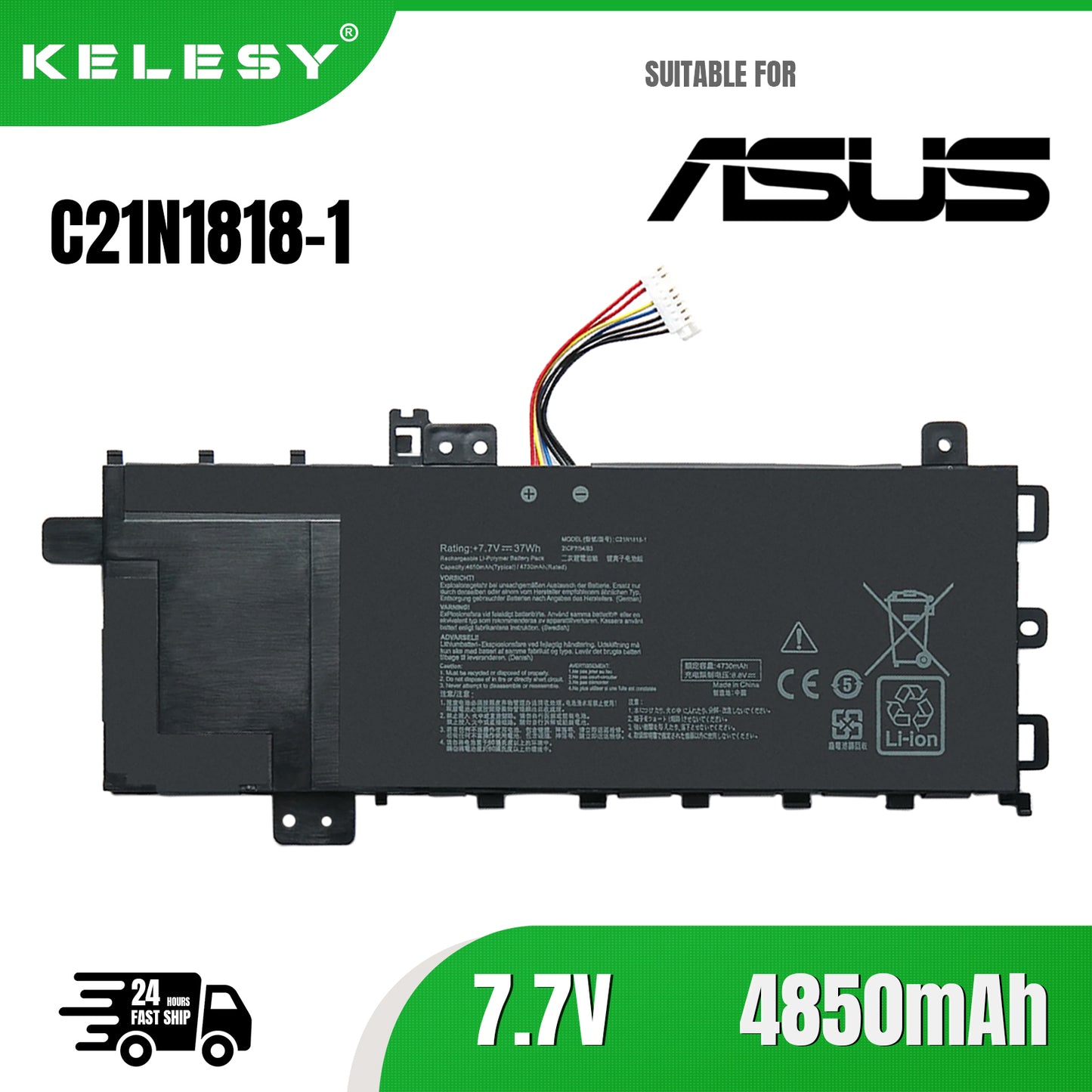 KELESY 7.7V 37WH C21N1818-1 Laptop Battery For ASUS VivoBook 14 X412 X409FA VivoBook 15 M509DA X509UA F509FA A409UA 2ICP7/54