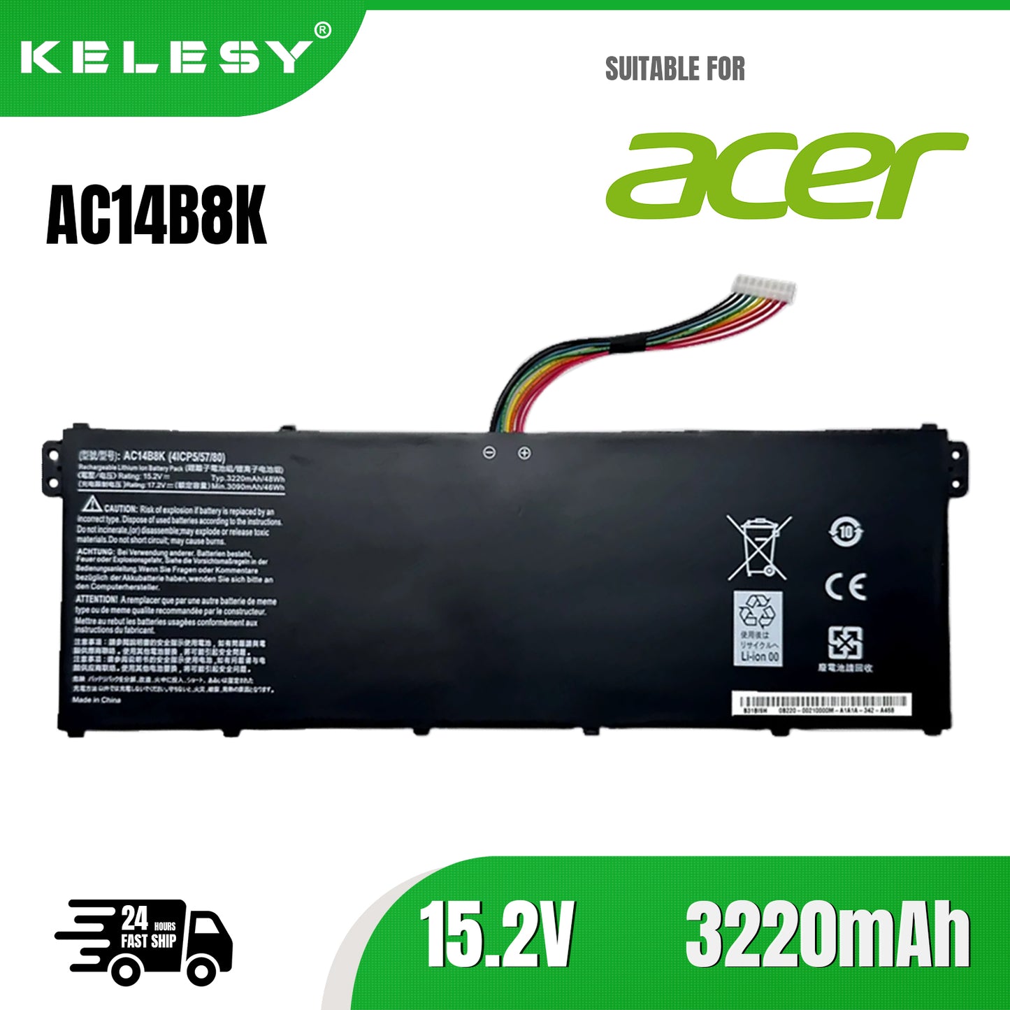 KELESY AC14B8K Battery for Acer Nitro 5 AN515-51 AN515-52 AN515-53 Aspire V3-371 V3-111 ES1-111 ES1-512 R3-131T R5-471T
