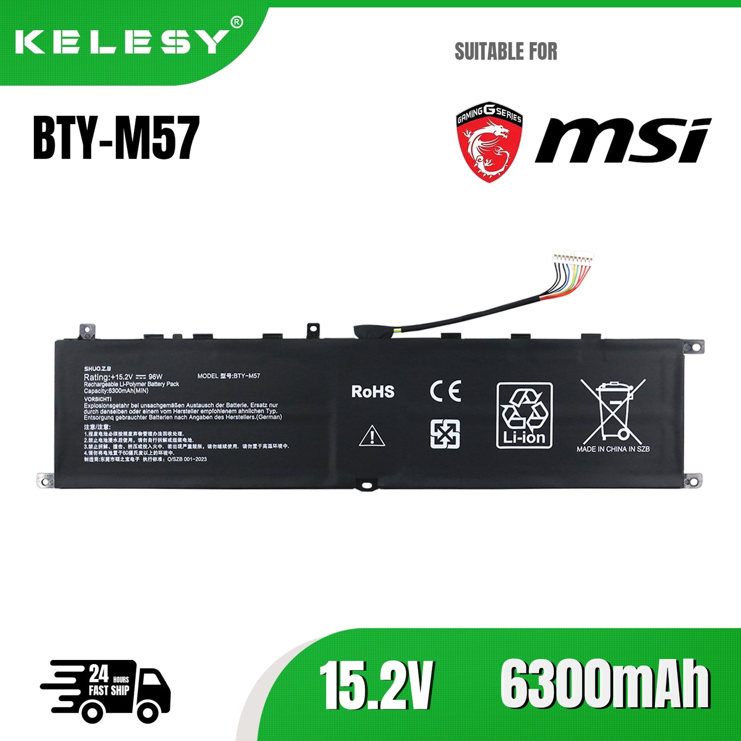KELESY New BTY-M57 Laptop Battery For MSI GP66 GP76 MS-17K3 Leopard 10UG Series Notebook 15.2V 96Wh 6300mAh Free tools