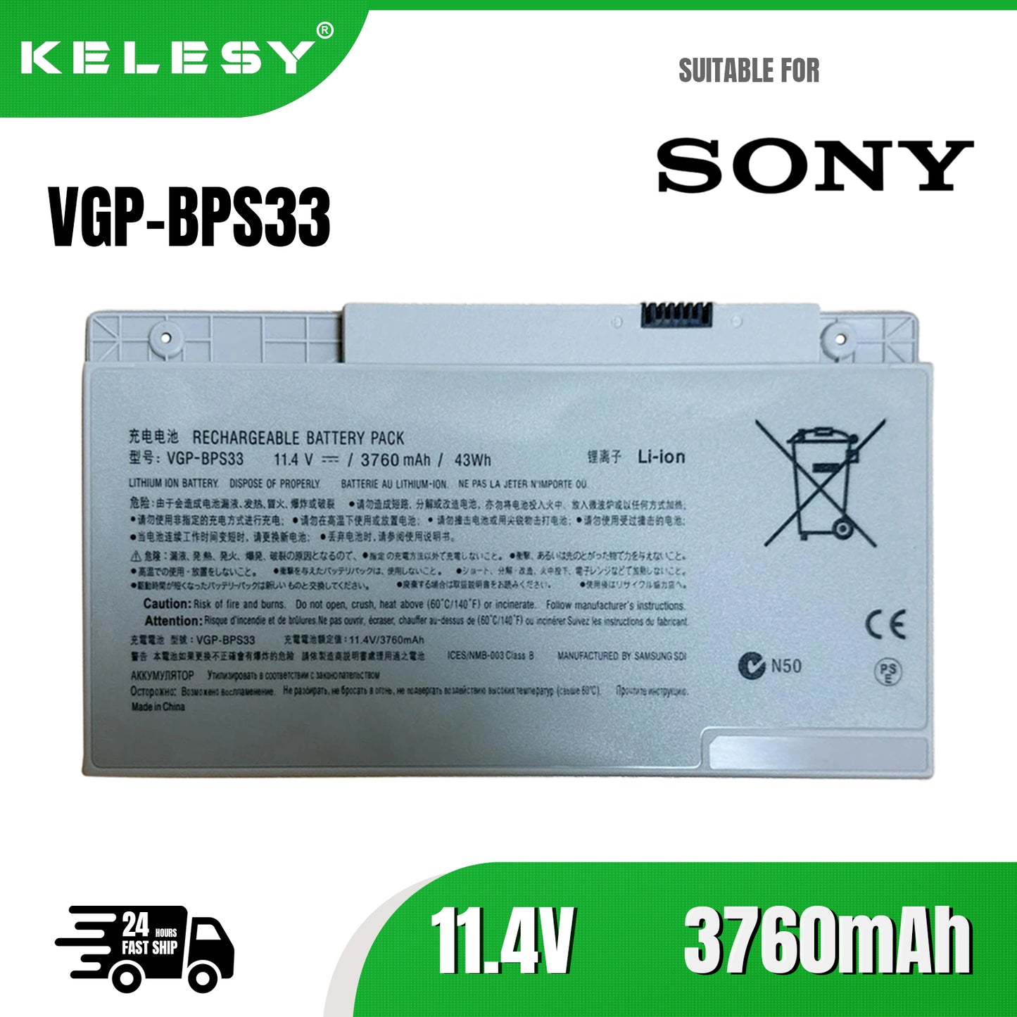KELESY Batería Original para ordenador portátil SONY, 11,4 V, 43WH, para VGP-BPS33 VAIO, SVT-14, T14, T15, BPS33, Ultrabooks con