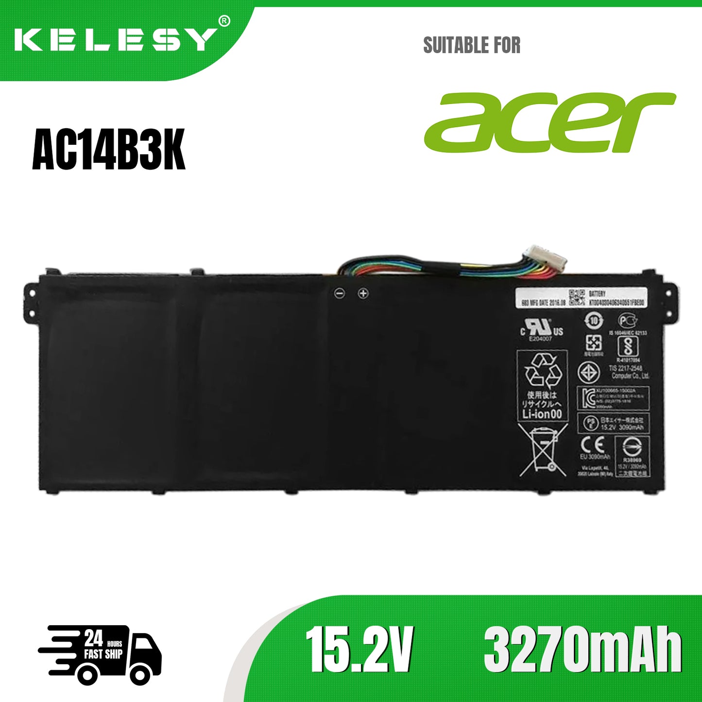 KELESY AC14B3K Laptop Battery For Acer Aspire R5-571T R5-571TG S14 CB3-511 Swift 3 SF314-51 R 11 R3-131T S14 15.2V 3270mAh