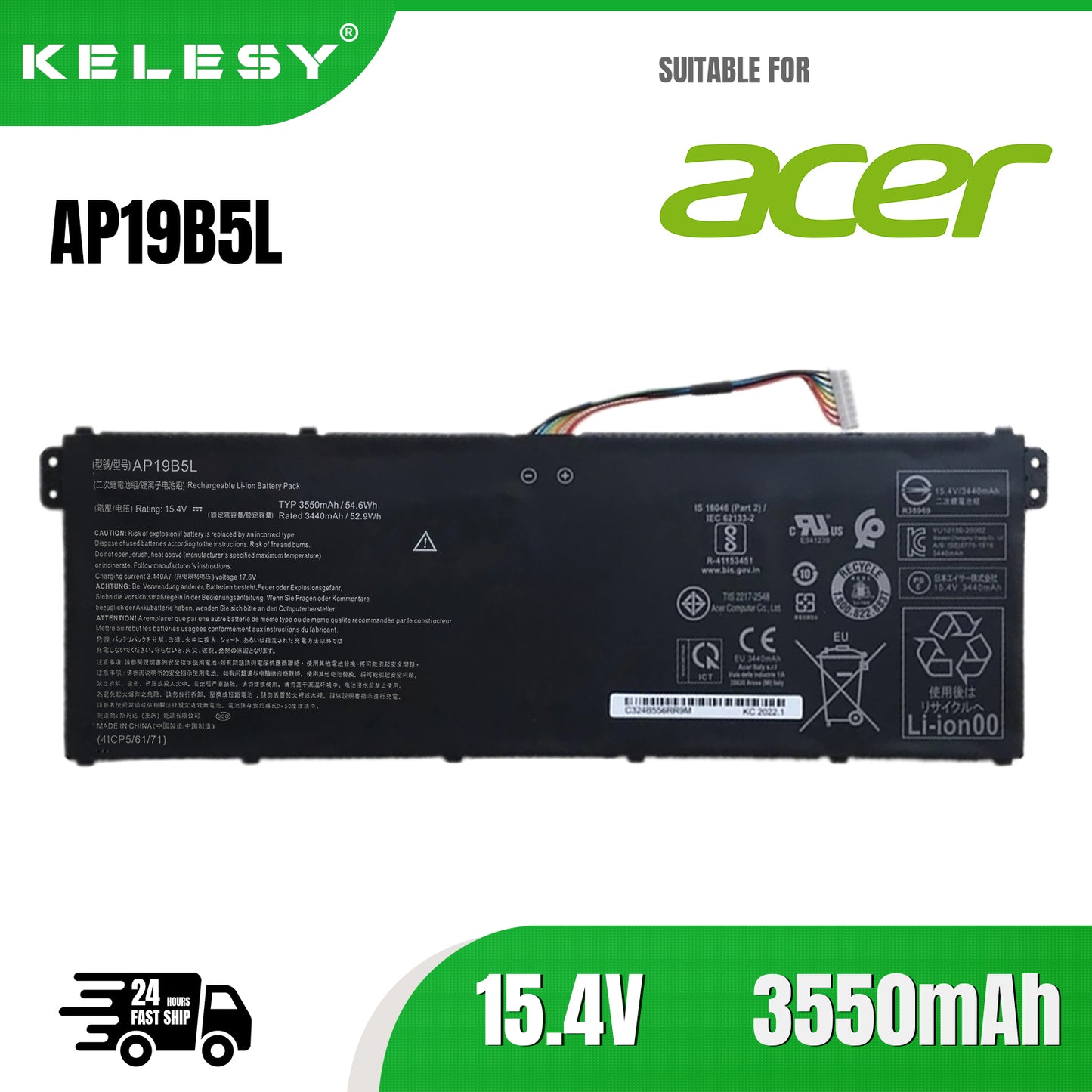 KELESY AP19B5L Laptop Battery For Acer Swift S40-52,Aspire 5 A515-43-DDR4 SF314-42 SP314-21N-R5FR Vero AV15-51