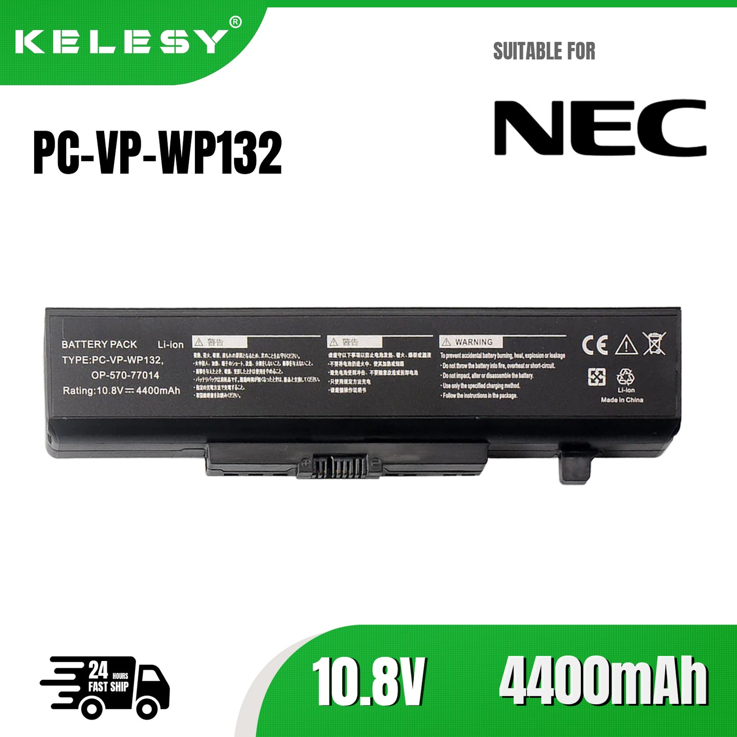 KELESY Batería de ordenador portátil de 10,8 V, 4400mAh, PC-VP-WP132 para NEC PC-VP-WP132/F/H VK18E/F LE150/L/R serie LE150/M/J