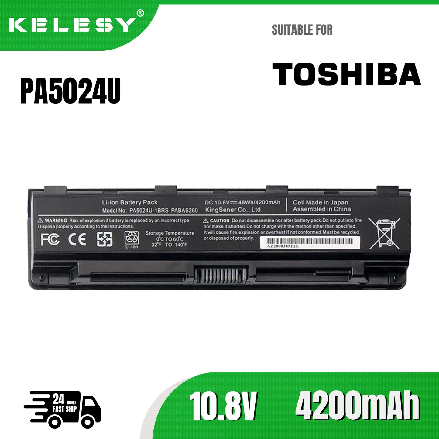 KELESY Batería de ordenador portátil PA5024U, para Toshiba Satellite C800, C850, C870, L800, L830, L840, L850, L870, PA5025U