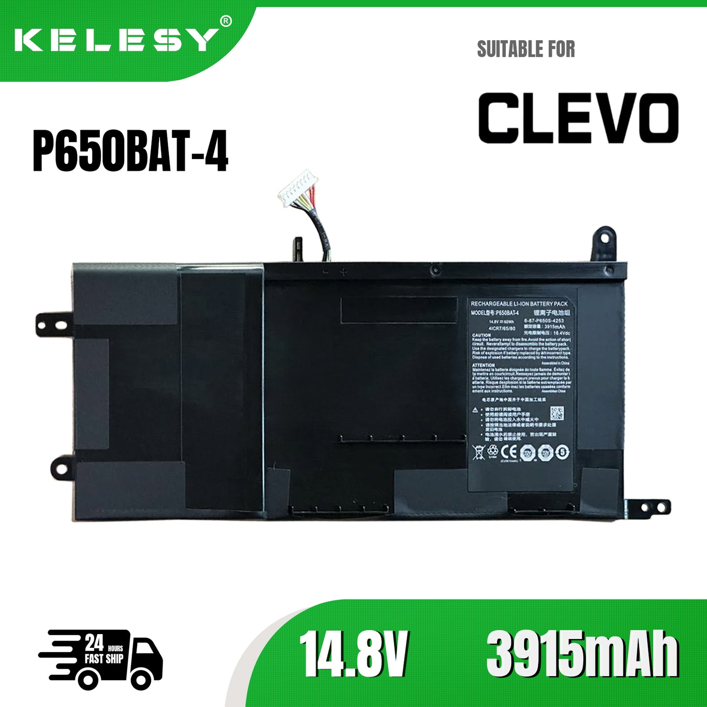 KELESY Batería P650BAT-4 para ordenador portátil, pila para Clevo P650, P651, P655, P671, RA, P670-RG, SAGER, NP8650, NP8651