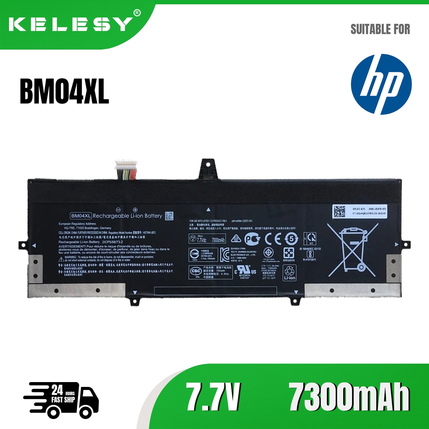 KELESY New BM04XL HSTNN-UB7L DB8L Laptop Battery For HP EliteBook X360 1030 G3 L02031-541,241,2C1 L02478-855 7.7V 56.2Wh
