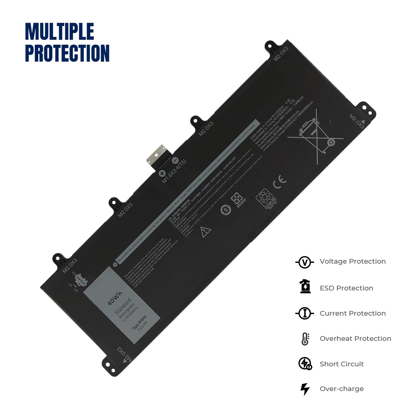 KELESY 9F4FN Battery For DELL Latitude 7320 Detachable For DELL Inspiron 14 3420 Series 2VKW9 2ICP4/79/112 7.6V 40WH/5000mAh
