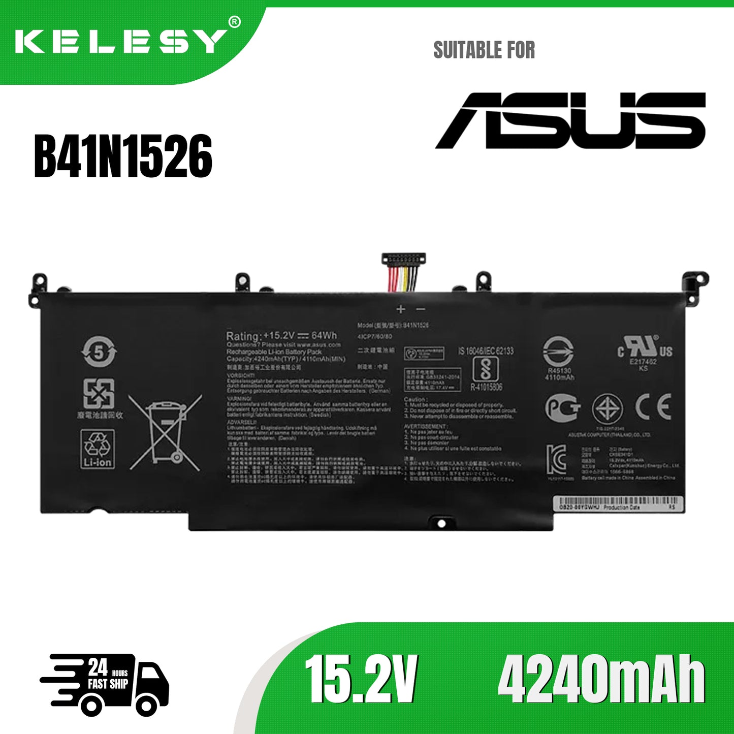 KELESY B41N1526 Аккумулятор для ноутбука Asus FX502VM FX60VM FX502VM-AS73 FX502VM-FY361T ROG Strix GL502VT GL502VT-DS74 GL502VM