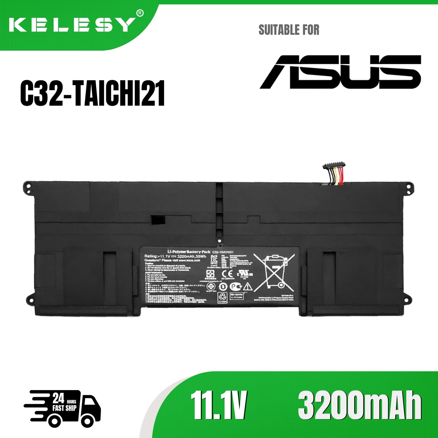KELESY C32-TAICHI21 Laptop Battery for ASUS Ultrabook TAICHI21 TAICHI 21 C32-TAICHI21 11.1V 3200mAh 35WH