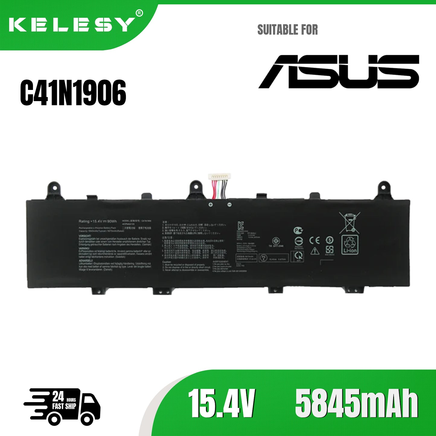 KELESY 15.4V 90Wh C41N1906 Laptop Battery For ASUS ROG Zephyrus Duo 15 GX550 GX550LWS GX550LXS GX551Q GX551QM GX551QR GX551QS