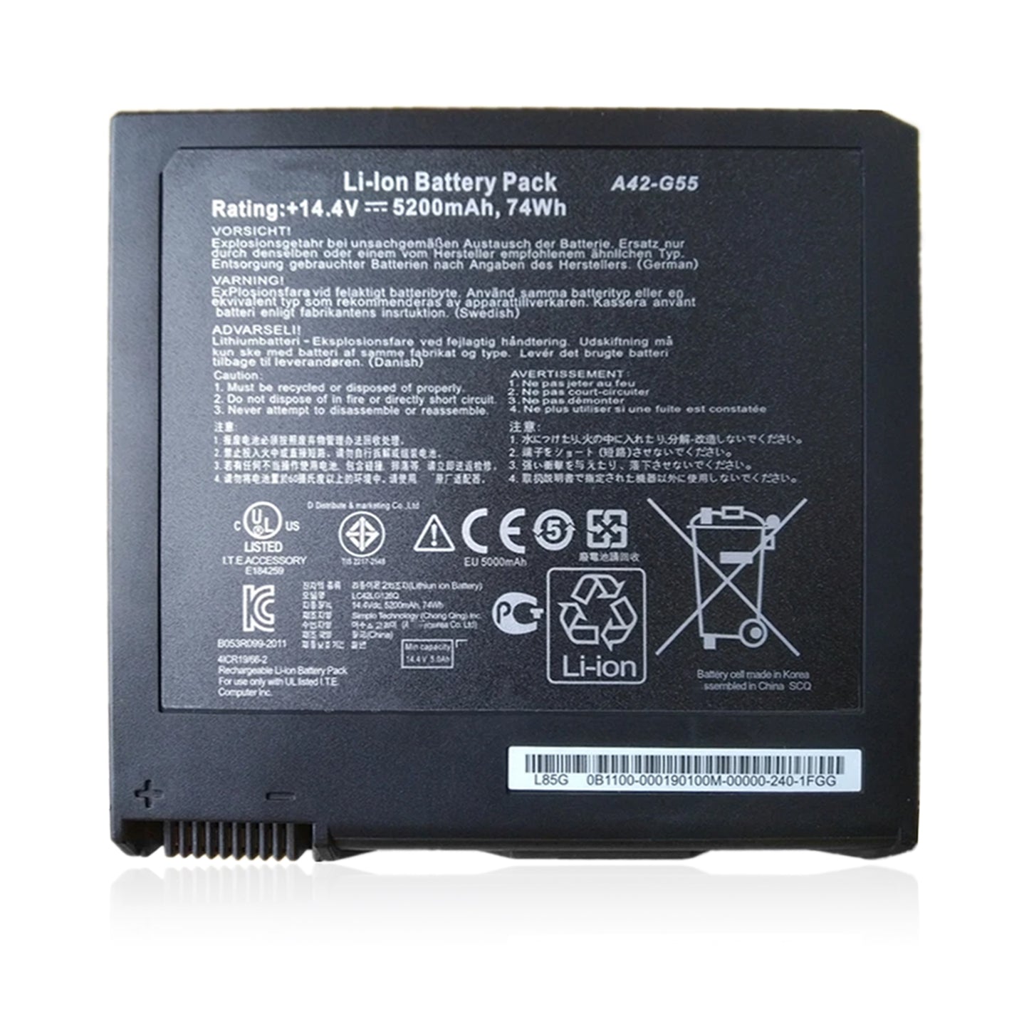 KELESY Batería de A42-G55 14,4 V 74Wh para Asus G55V G55VM G55VW G55VW-S1129V G55VW-ES71 G55VM-DH71