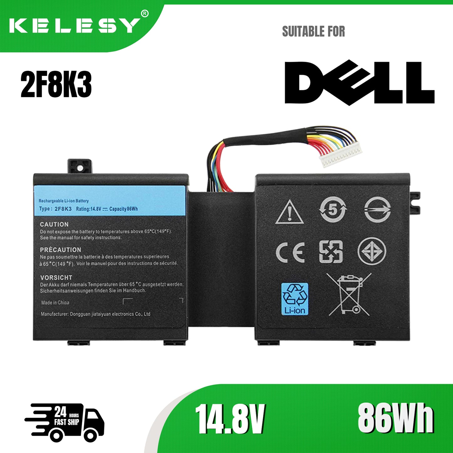 KELESY 2F8K3 Laptop Battery For Dell Alienware 17 R1 17X M17X-R5 Alienware 18 R1 18X M18X-R3 Series 02F8K3 KJ2PX 14.8V 86Wh