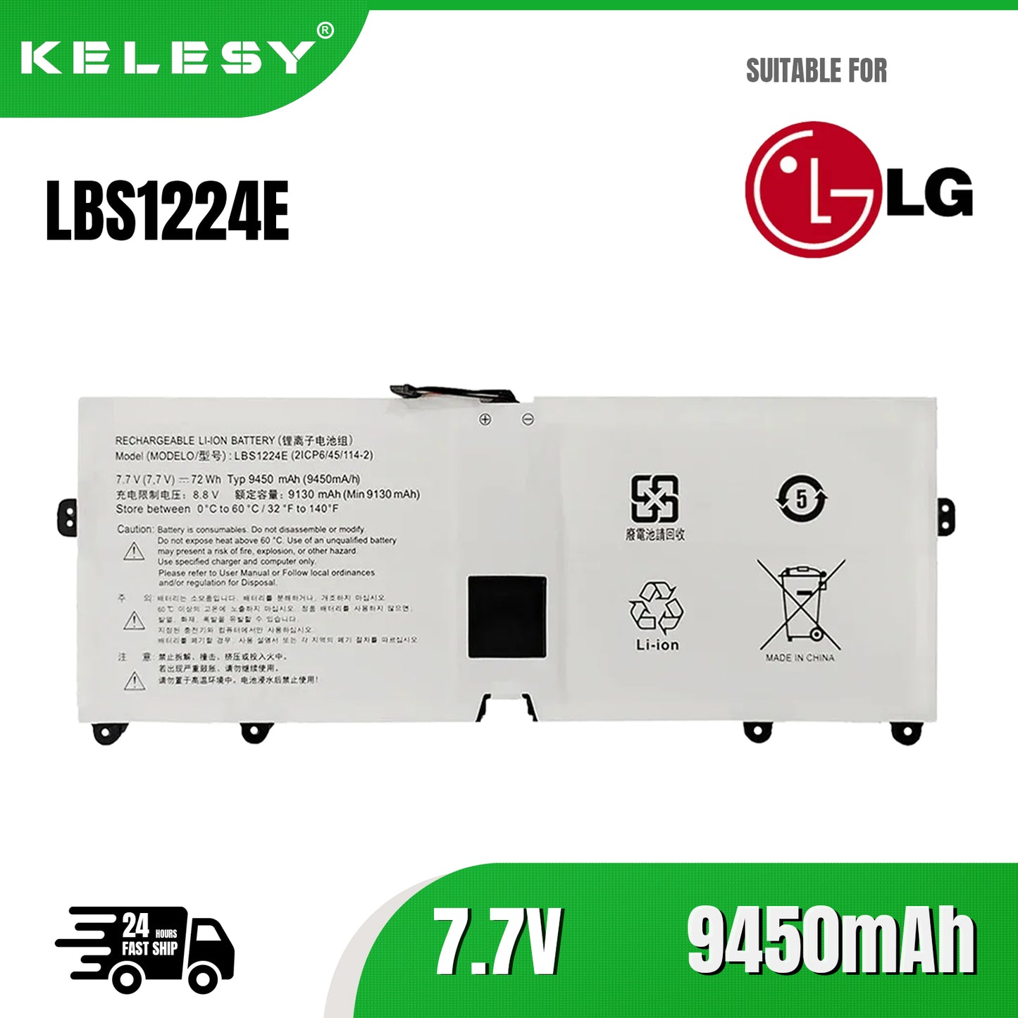 KELESY batería para ordenador portátil LBS1224E LBR1223E, 7,7 V, 72Wh, 9130mAh, para LG Gram 2018, 13Z980, 14Z980, 15Z980