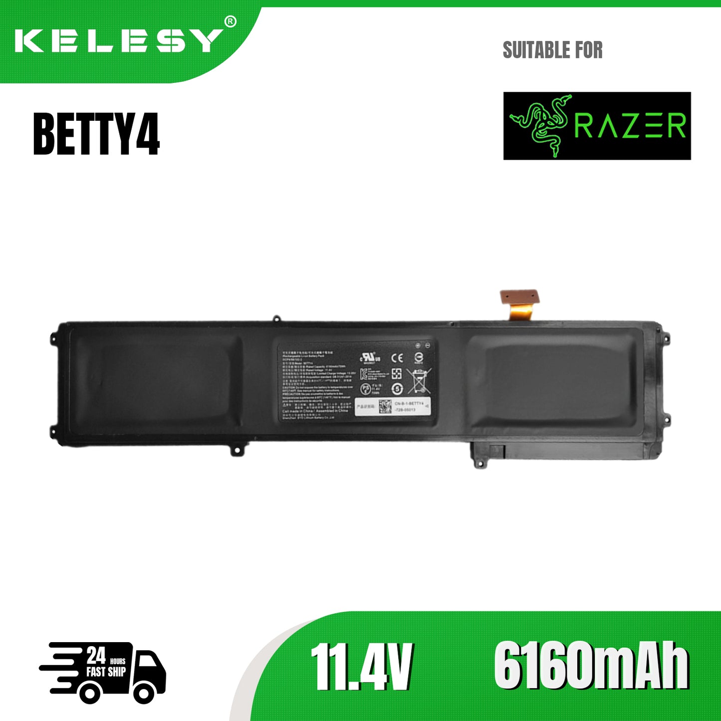 KELESY BETTY4-batería Original para ordenador portátil, 11,4 V, 70Wh, para Razer Blade 2016, 14 ", V2 3ICP4/56/102-2
