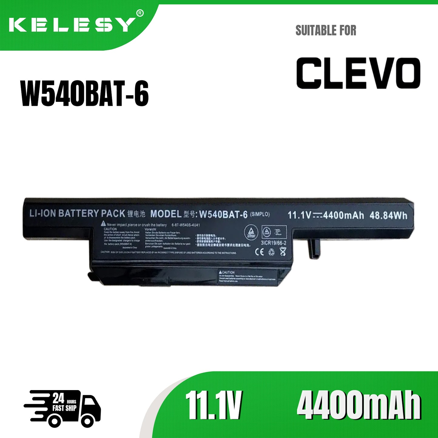 KELESY Batería de 6 celdas para ordenador portátil, pila para CLEVO W540BAT 6, W550SU1, W540BAT-6, W550SU2, W551SU1